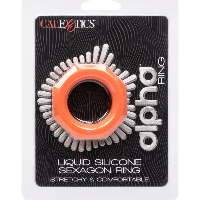 Alpha Liquid Silicone Sexagon Ring Orange CalExotics Male Sex Toys Alpha Liquid Silicone Sexagon Ring Orange CalExotics Male Sex Toys