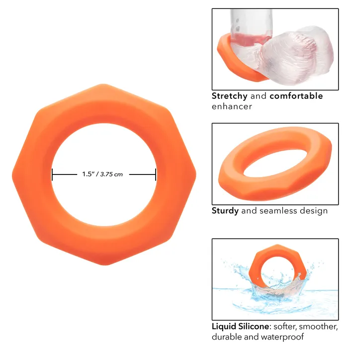 Alpha Liquid Silicone Sexagon Ring Orange CalExotics Male Sex Toys Alpha Liquid Silicone Sexagon Ring Orange CalExotics Male Sex Toys
