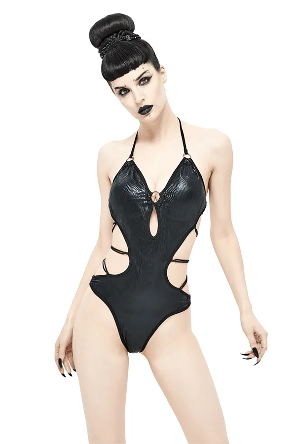 Anal EVEs SECRETS Punk Rock Swimsuit Sling Drawstring Sexy Black CutOut