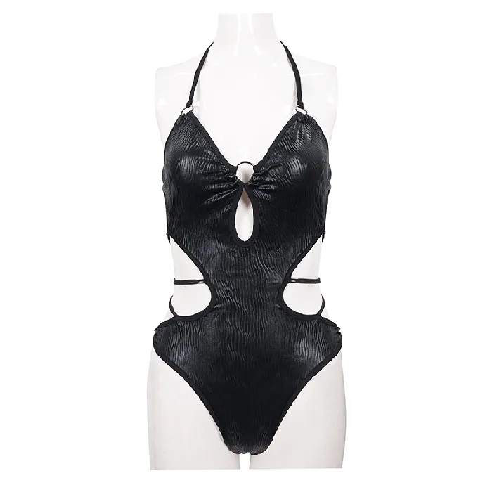 Anal EVEs SECRETS Punk Rock Swimsuit Sling Drawstring Sexy Black CutOut