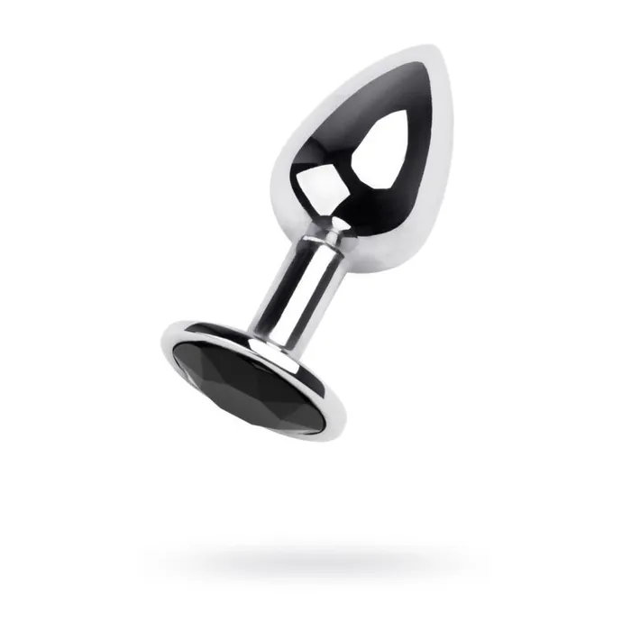 Anal Silver Metal Anal Plug w Black Gem Small Silver Metal