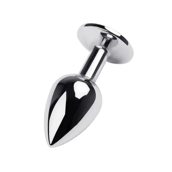 Anal Silver Metal Anal Plug w Black Gem Small Silver Metal