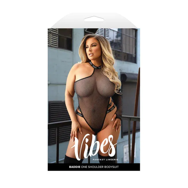 Baddie One Shoulder Long Sleeve Glitter Mesh Bodysuit Queen Size Fantasy Lingerie Male Sex Toys