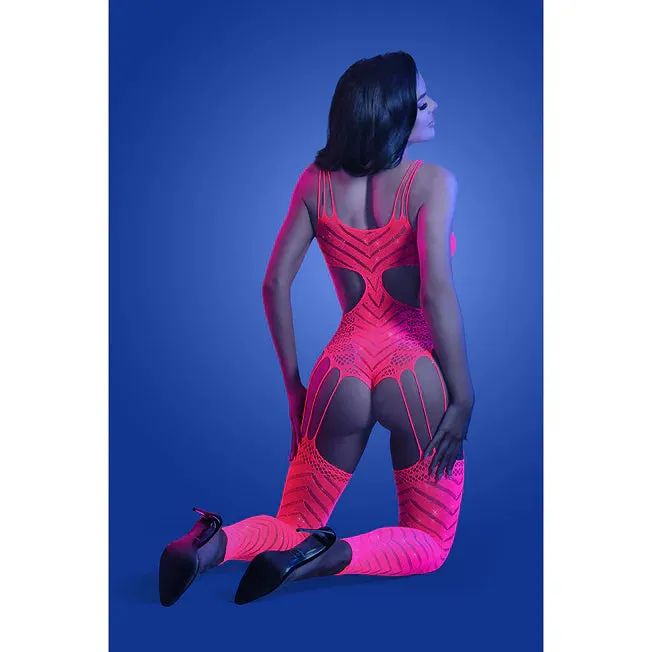 Bodystockings Playsuits Fantasy Lingerie Wavelength UV Reactive Rhinestone Fishnet CutOut Bodystocking OS