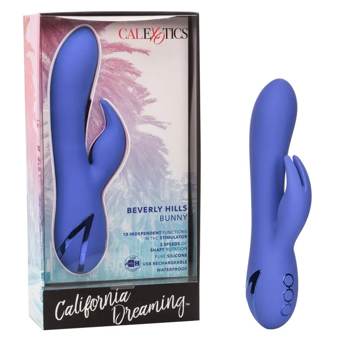 CalExotics Female Sex Toys California Dreaming BEVERLY HILLS BUNNY Rechargeable Rabbit Vibrator with Flickering Clitoral Teasers Purple CalExotics Female Sex Toys California Dreaming BEVERLY HILLS BUNNY Rechargeable Rabbit Vibrator with Flickering Clitoral Teasers Purple