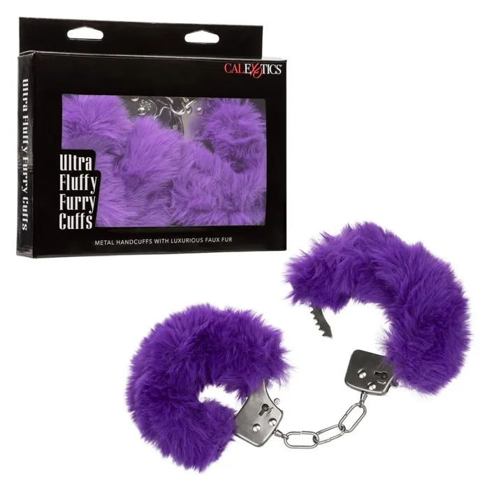 CaleXOtics ULTRA FLUFFY FURRY CUFFS Silver Metal Handcuffs with Luxurious Purple Faux Fur CalExotics Couples