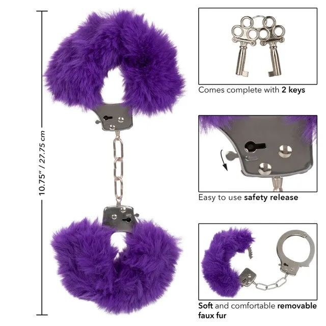 CaleXOtics ULTRA FLUFFY FURRY CUFFS Silver Metal Handcuffs with Luxurious Purple Faux Fur CalExotics Couples
