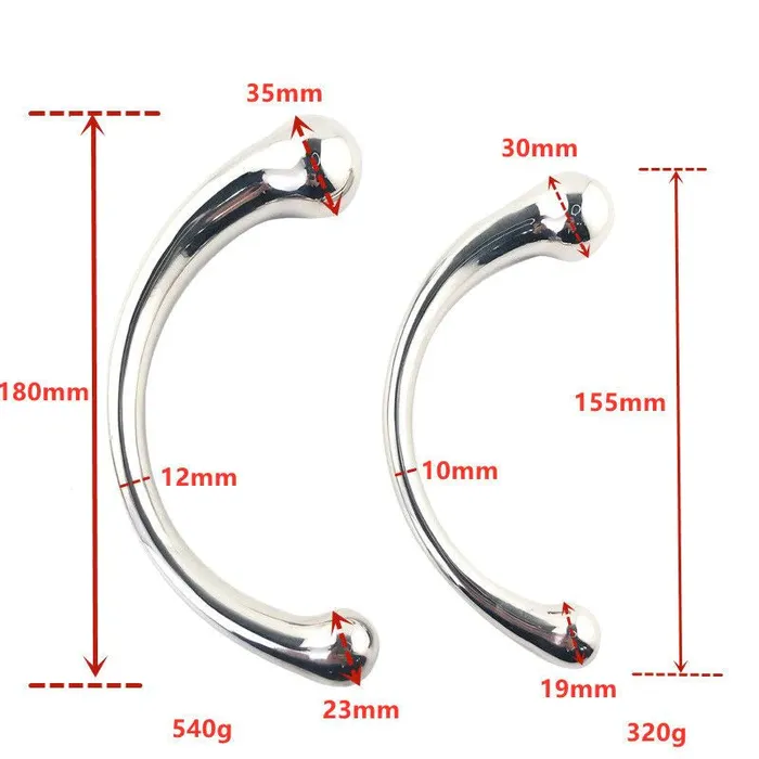 Dildos JOYGASMS JOYGASMS Pure Solid Stainless Steel G Spot and P Spot Wand 9 inch Curved Double Ended Dildo