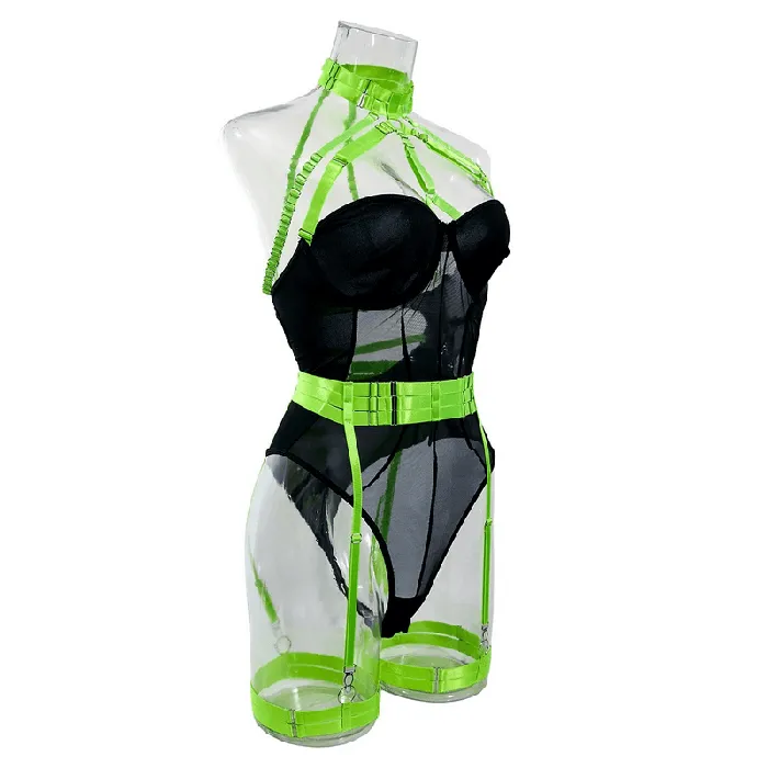 Erotic Female Halter Bodysuit Fancy Transparent Lingerie With Garters Sexy Body Outfits EVEs SECRETS Female Sex Toys