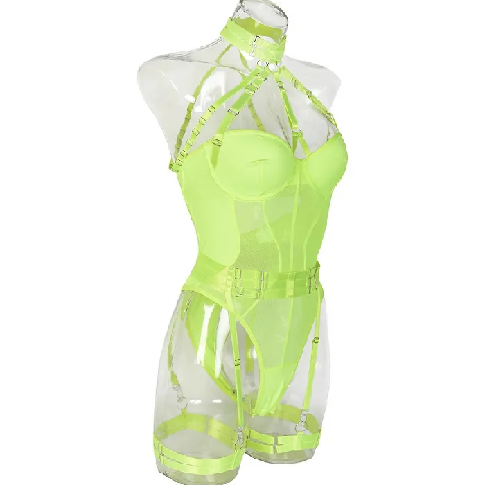 Erotic Female Halter Bodysuit Fancy Transparent Lingerie With Garters Sexy Body Outfits EVEs SECRETS Female Sex Toys