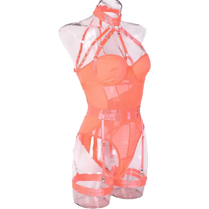 Erotic Female Halter Bodysuit Fancy Transparent Lingerie With Garters Sexy Body Outfits EVEs SECRETS Female Sex Toys