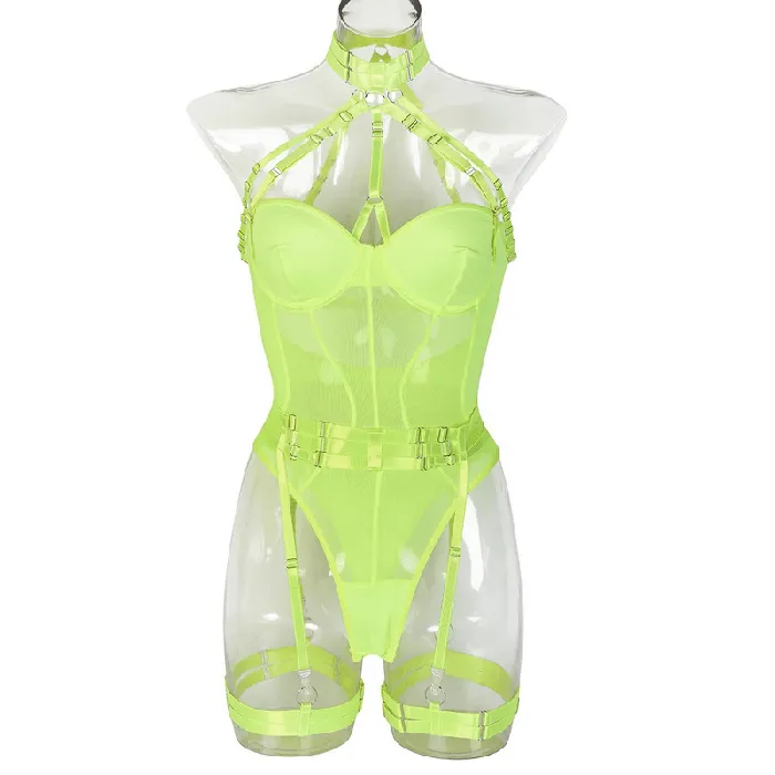 Erotic Female Halter Bodysuit Fancy Transparent Lingerie With Garters Sexy Body Outfits EVEs SECRETS Female Sex Toys