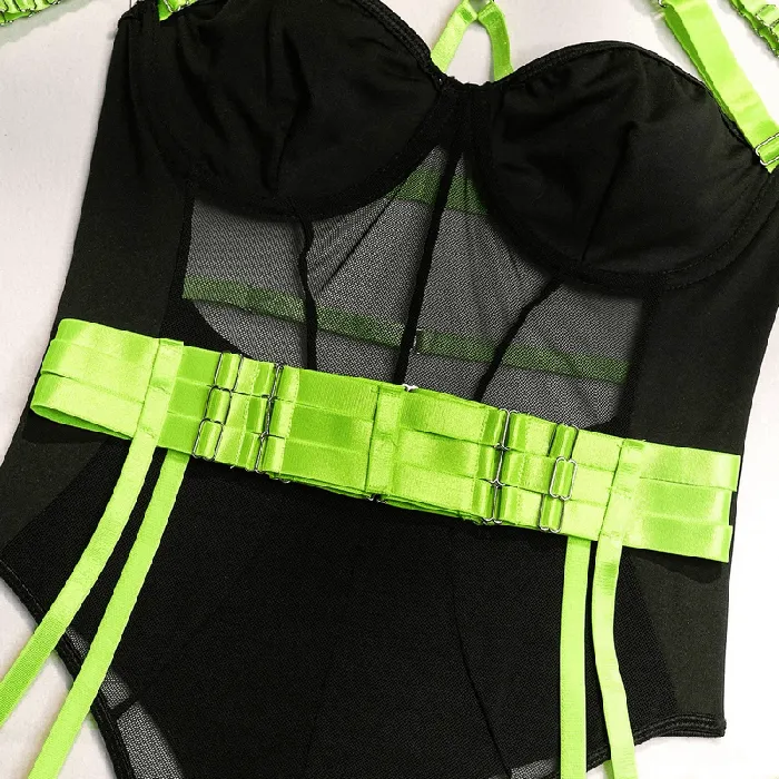 Erotic Female Halter Bodysuit Fancy Transparent Lingerie With Garters Sexy Body Outfits EVEs SECRETS Female Sex Toys