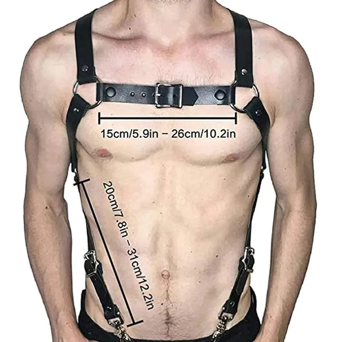 EVEs SECRETS Female Sex Toys Mens Leather Fetish Body Harness Sexy Suspenders for Pents With Metal Clips