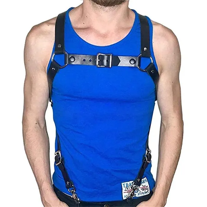 EVEs SECRETS Female Sex Toys Mens Leather Fetish Body Harness Sexy Suspenders for Pents With Metal Clips