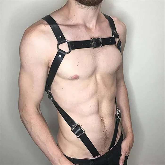 EVEs SECRETS Female Sex Toys Mens Leather Fetish Body Harness Sexy Suspenders for Pents With Metal Clips