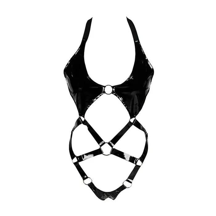 EVEs SECRETS Female Sex Toys Open Butt Women Bodysuit Wet Look Patent Leather Body Harness Fetish Role Play Costume