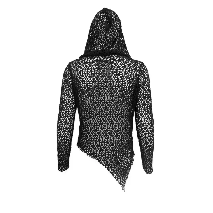 EVEs SECRETS Male Sex Toys Gothic Hooded Net Top Lace Mesh Long Sleeve Top for Men