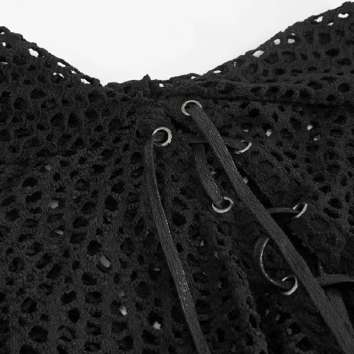 EVEs SECRETS Male Sex Toys Gothic Hooded Net Top Lace Mesh Long Sleeve Top for Men