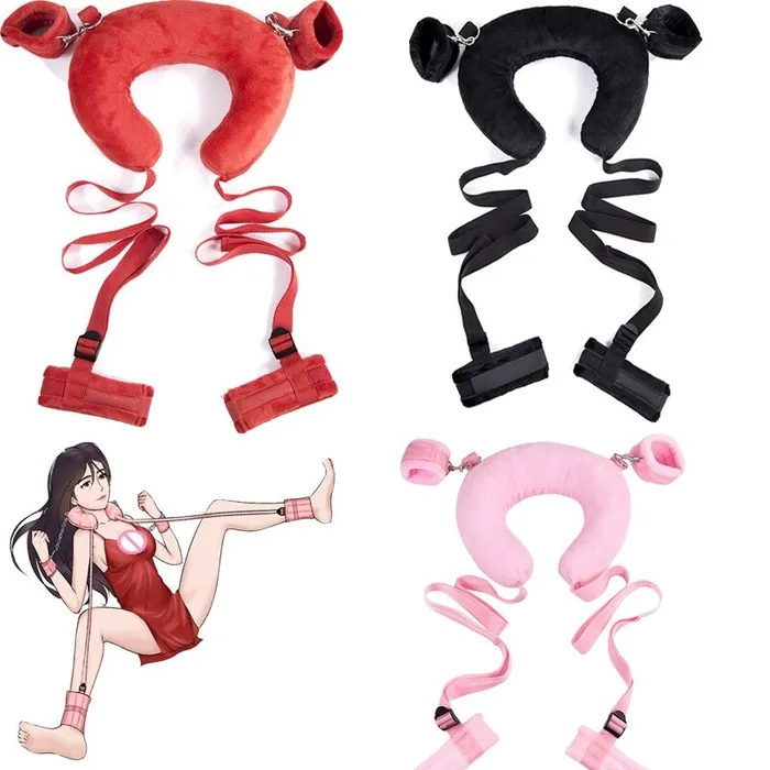 EVEs SECRETS Soft Handcuffs Legcuffs and UShaped Pillow BDSM 3Pcs Set Fetish Bandage for Adult Games Anal