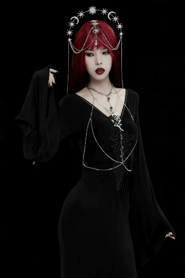 Female Sex Toys EVEs SECRETS Rose and Thorn Gothic Chain Body Harness with Floral Accents