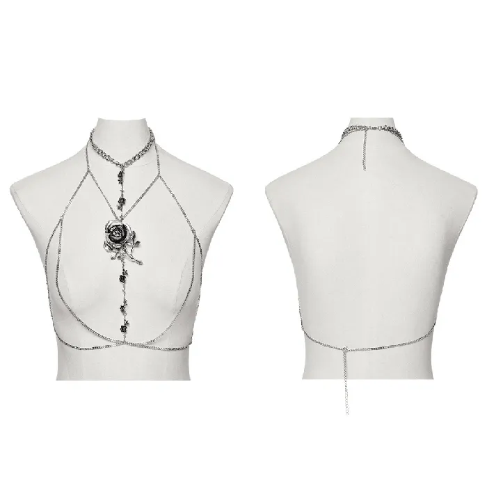 Female Sex Toys EVEs SECRETS Rose and Thorn Gothic Chain Body Harness with Floral Accents