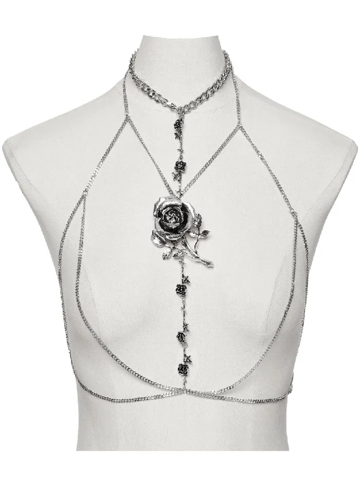Female Sex Toys EVEs SECRETS Rose and Thorn Gothic Chain Body Harness with Floral Accents