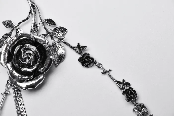 Female Sex Toys EVEs SECRETS Rose and Thorn Gothic Chain Body Harness with Floral Accents