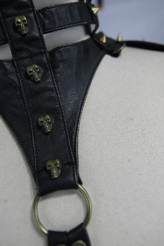 Female Sex Toys EVEs SECRETS Skull Spikes Harness HighCollar Leather Straps