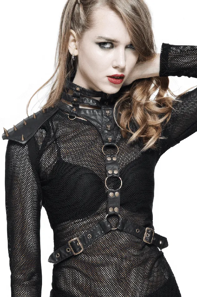 Female Sex Toys EVEs SECRETS Skull Spikes Harness HighCollar Leather Straps