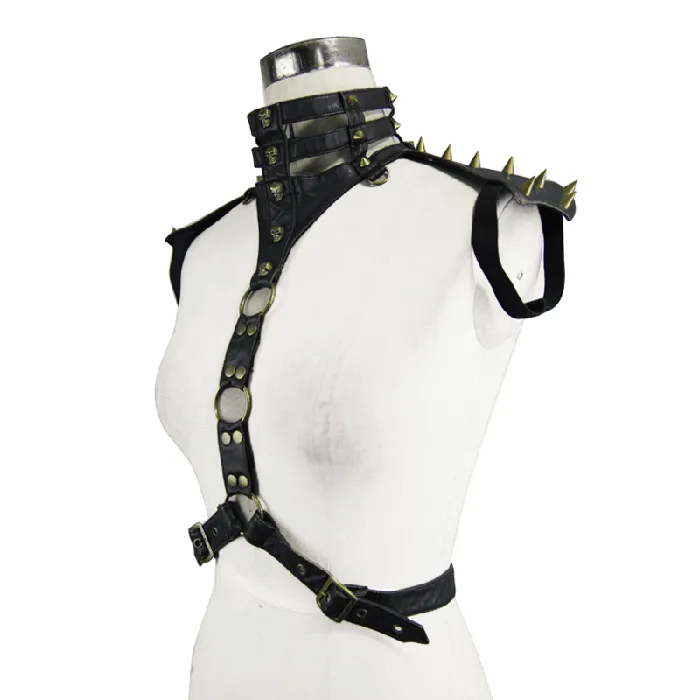 Female Sex Toys EVEs SECRETS Skull Spikes Harness HighCollar Leather Straps