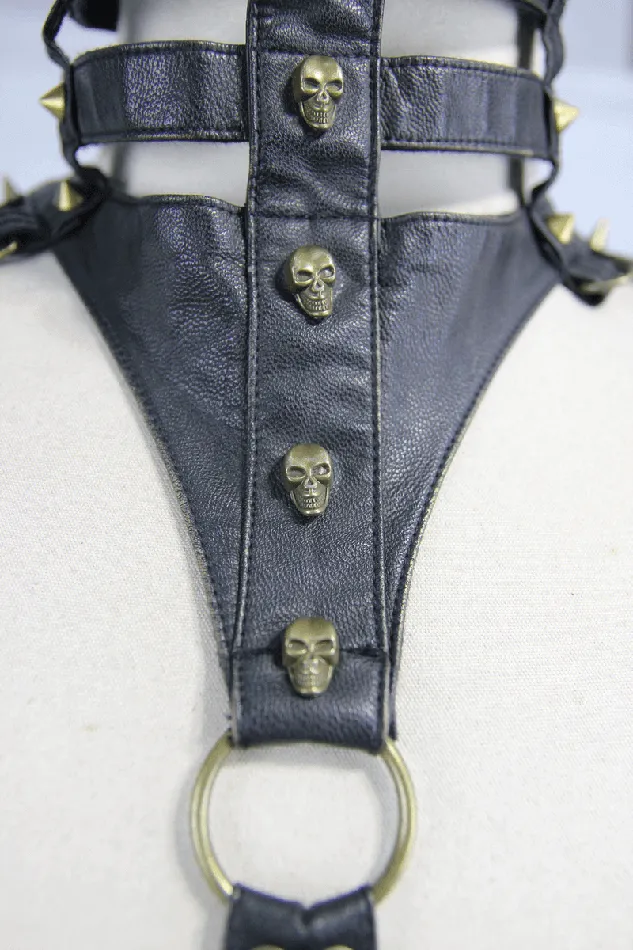 Female Sex Toys EVEs SECRETS Skull Spikes Harness HighCollar Leather Straps