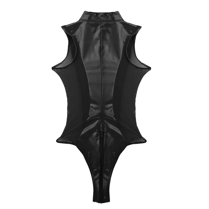 Female Shiny High Cut Bodysuit with Mesh Sexy Clubwear with Zippered Crotch EVEs SECRETS Male Sex Toys