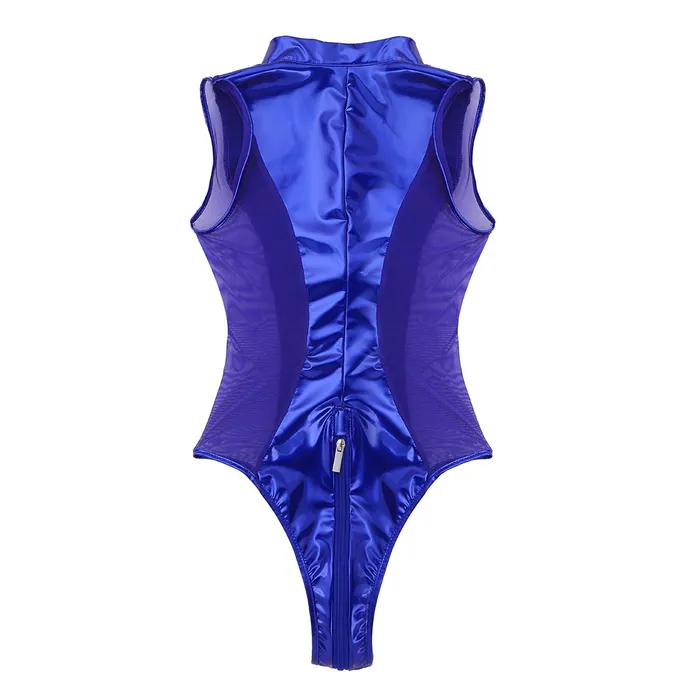 Female Shiny High Cut Bodysuit with Mesh Sexy Clubwear with Zippered Crotch EVEs SECRETS Male Sex Toys
