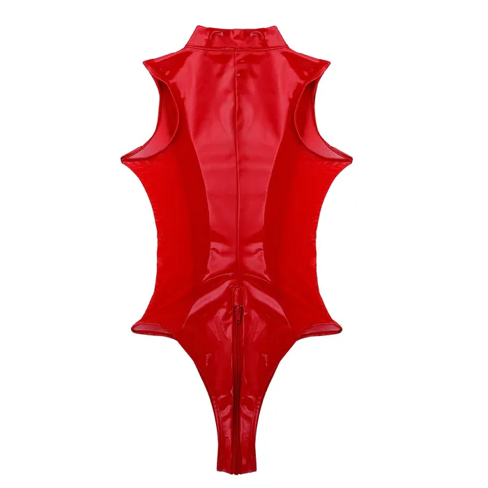 Female Shiny High Cut Bodysuit with Mesh Sexy Clubwear with Zippered Crotch EVEs SECRETS Male Sex Toys