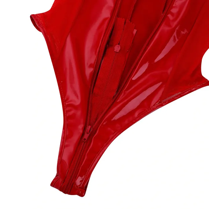 Female Shiny High Cut Bodysuit with Mesh Sexy Clubwear with Zippered Crotch EVEs SECRETS Male Sex Toys