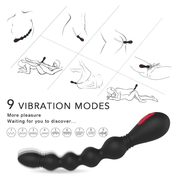 JazzToy Male Sex Toys 9 Modes Vibrating Anal Beads