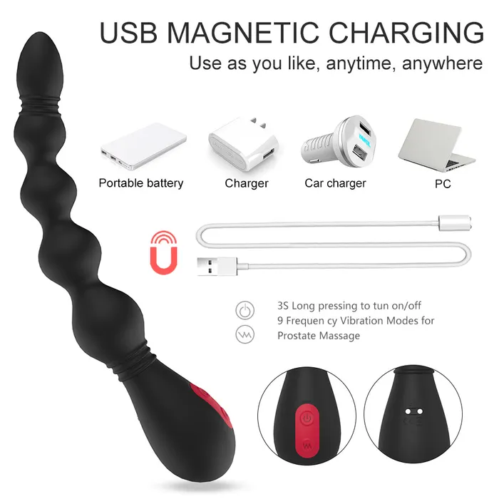 JazzToy Male Sex Toys 9 Modes Vibrating Anal Beads