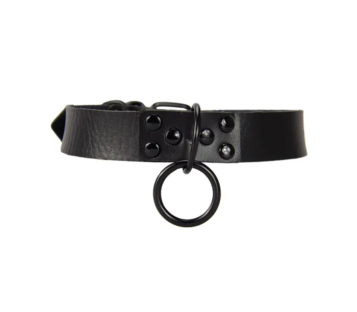 Love in Leather Black Faux Leather Choker Necklace with Black Ring Collar Love in Leather Restraints Love in Leather Black Faux Leather Choker Necklace with Black Ring Collar Love in Leather Restraints
