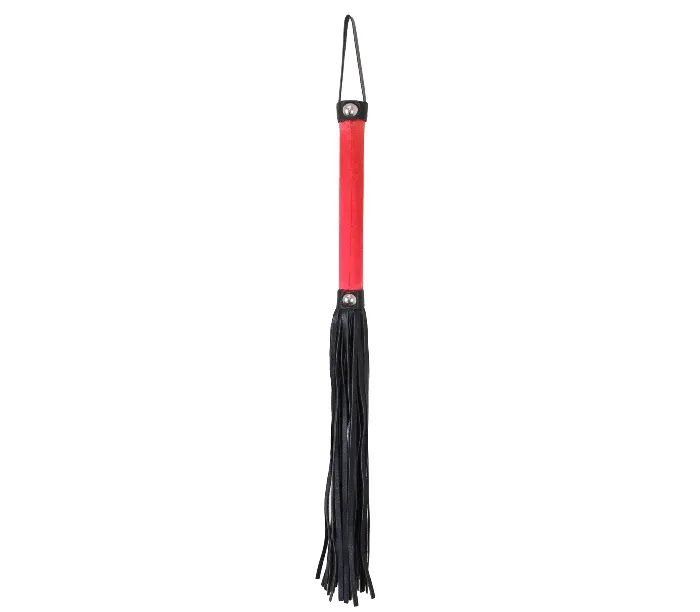 Love in Leather Restraints Love in Leather Red Satin Handle Flogger with Soft Black Faux Leather Tails Love in Leather Restraints Love in Leather Red Satin Handle Flogger with Soft Black Faux Leather Tails
