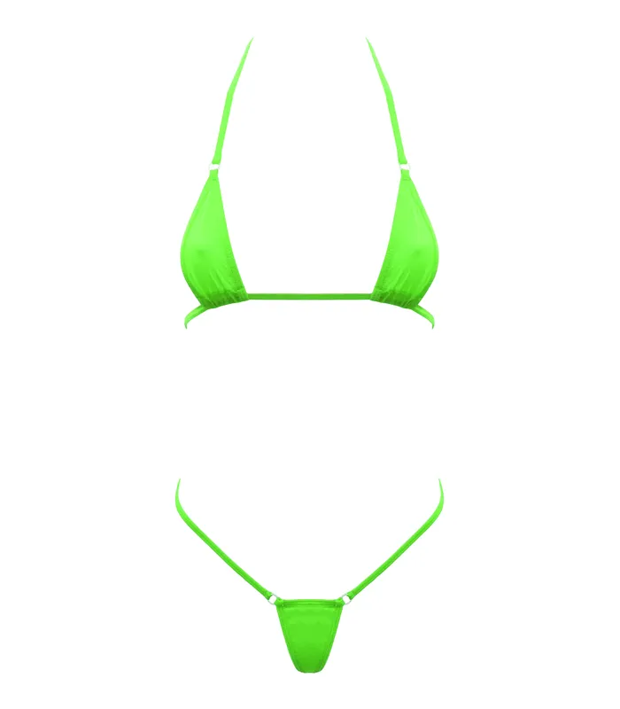Love in Leather Spandex Micro Triangle Bikini Top and Matching G String 2 Piece Set Green One Size Male Sex Toys Love in Leather Spandex Micro Triangle Bikini Top and Matching G String 2 Piece Set Green One Size Male Sex Toys