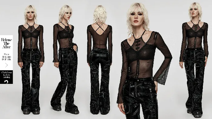 Male Sex Toys EVEs SECRETS Sensual Gothic Mesh Top with Suspender Accents