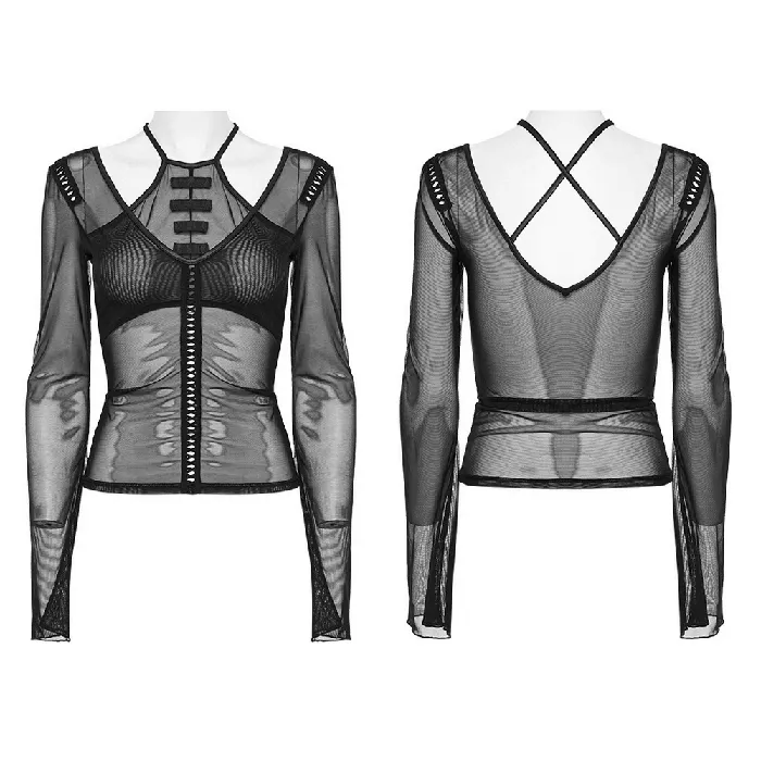Male Sex Toys EVEs SECRETS Sensual Gothic Mesh Top with Suspender Accents
