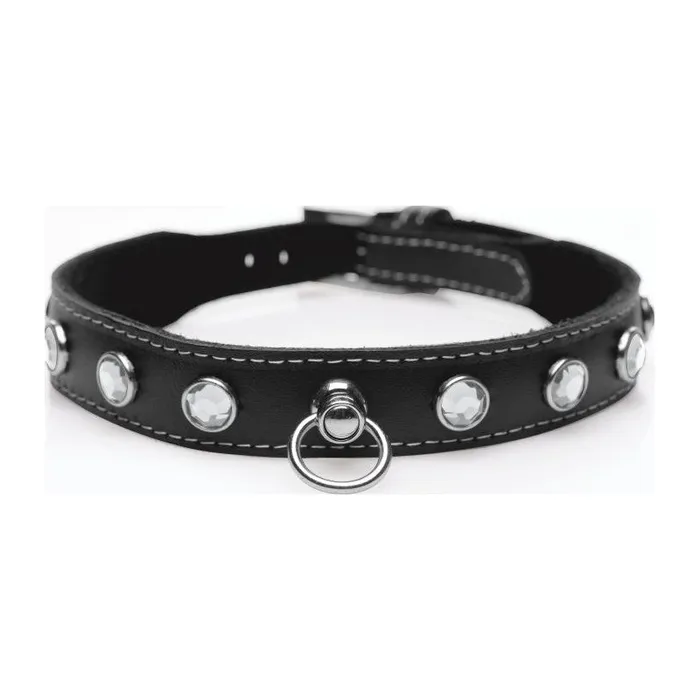 Master Series Anal Bling Vixen Leather Choker w Clear Rhinestones Black