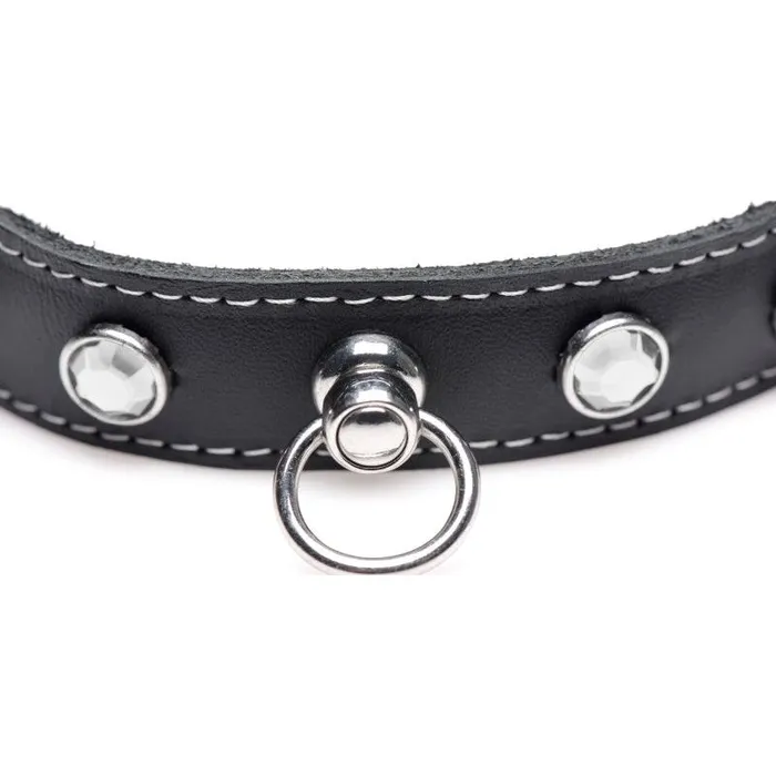 Master Series Anal Bling Vixen Leather Choker w Clear Rhinestones Black