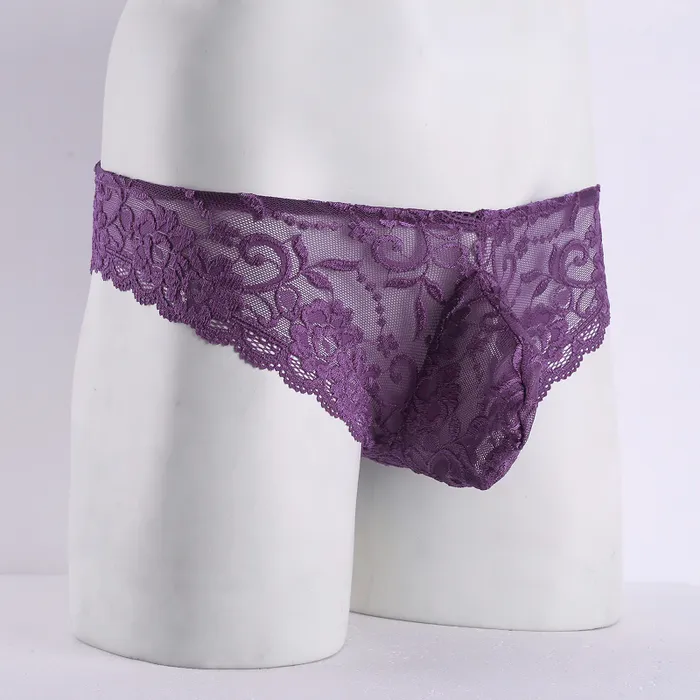 Mens Sexy Lace Floral Lingerie Panties Transparent Bikini Briefs Underwear EVEs SECRETS Female Sex Toys