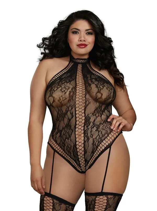 NEW TEMPTATIONS 3 Plus Size Dreamgirl Plus Size Black Lace Teddy Bodystocking with Stockings 0329X NEW TEMPTATIONS 3 Plus Size Dreamgirl Plus Size Black Lace Teddy Bodystocking with Stockings 0329X