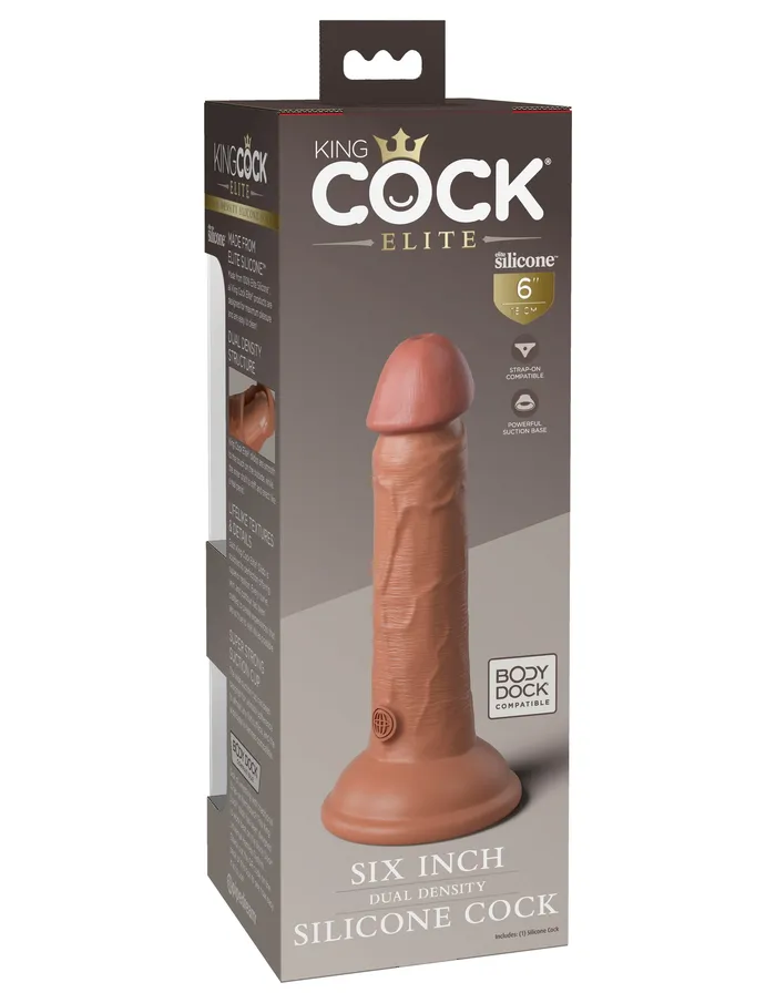 Pipedream Dildos King Cock Elite Silicone DualDensity Cock Dildo 6 in Tan