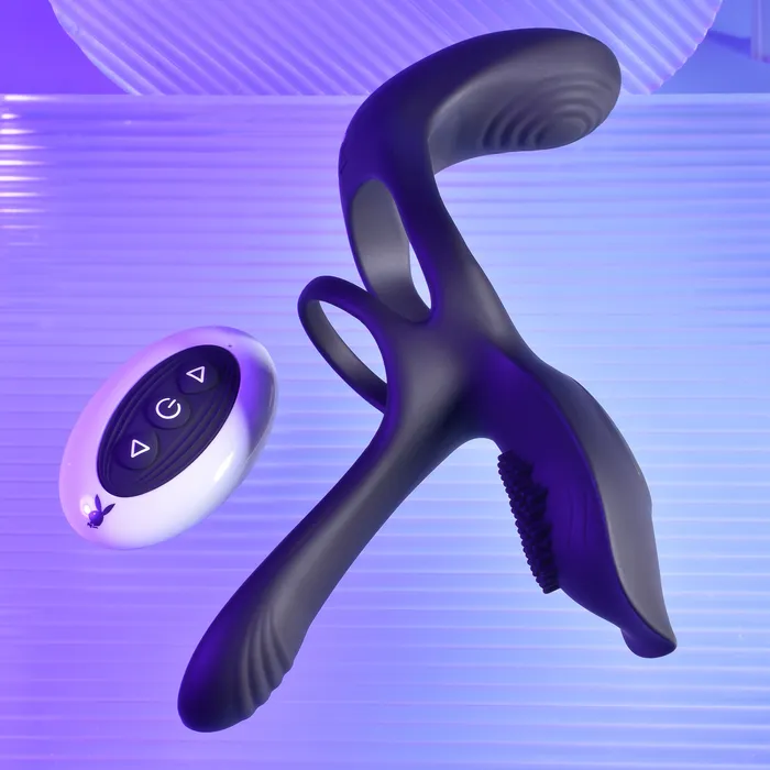 Playboy Couples Playboy The 3 Way Remote Controlled Vibrating Cockring with Stimulator Playboy Couples Playboy The 3 Way Remote Controlled Vibrating Cockring with Stimulator