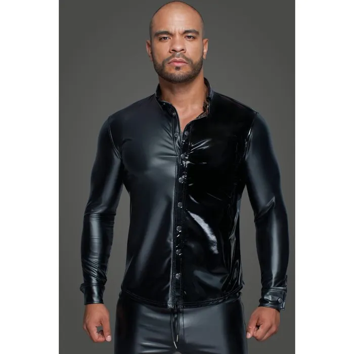Powerwetlook PVC Long Sleeved Shirt w Button Placket Medium Black Noir Anal Powerwetlook PVC Long Sleeved Shirt w Button Placket Medium Black Noir Anal